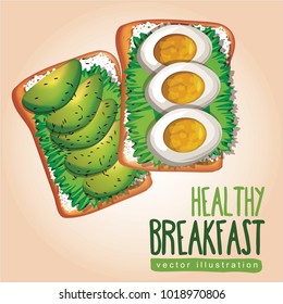 Slices of toast with a fried egg and avocado slices. Healthy snack, avocado toasts breakfast  
