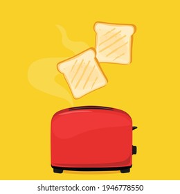 Slices of toast jumping out of the toaster against yellow background. Vector