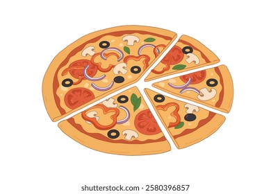 Slices Of Veggie Pizza, Isolated On White Background	