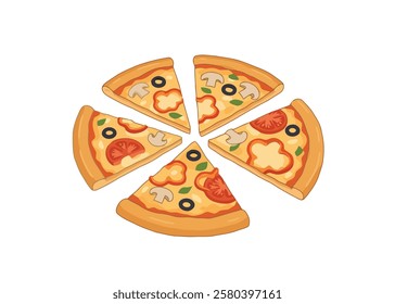 Slices Of Veggie Pizza, Isolated On White Background	