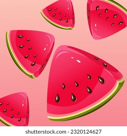 Slices of watermelon. Background with a red, juicy watermelon.Vector illustration.