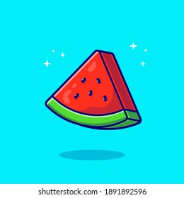 Slices Of Watermelon Cartoon Vector Icon Illustration. Food Fruit Icon Concept Isolated Premium Vector. Flat Cartoon Style