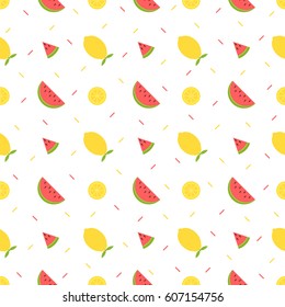 Slices of watermelon and lemon seamless pattern.