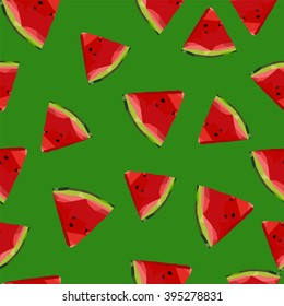 Slices of watermelon on the green background