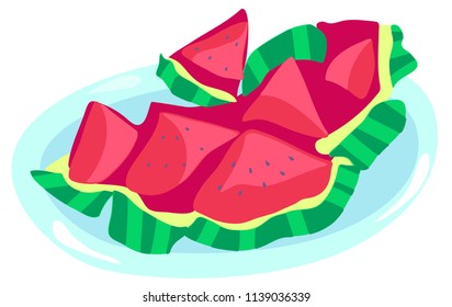 Slices of watermelon on a plate vector graphics