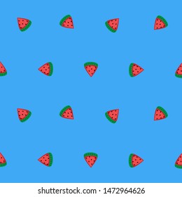 Slices of watermelon, seamless blue background.