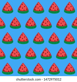 Slices of watermelon, seamless blue background.