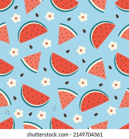 Slices of watermelon seamless pattern. Summer fruits. Vector illustration for design or print