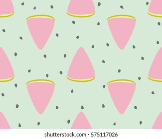 Slices of watermelon and seeds on a green background Vector Illustration EPS Seamless pattern Summer theme Tropical backdrop Fruit and berries 