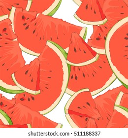 slices of watermelon with seeds on a white background that want to eat