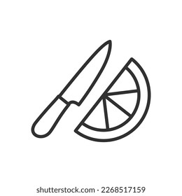 Slicing citrus, linear icon, slice and knife. Line with editable stroke