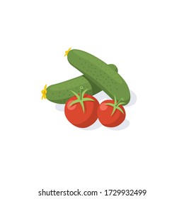 Slicing salad vegetables tomatoes and cucumbers. Vector 3d isometric, color web icon, new flat style. Creative illustration design, isolated graphic idea for infographics.