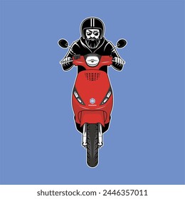 La elegante ilustración de Vector de un motociclista de Vespa matic que va por la calle transmite una sensación de libertad y estilo urbano.