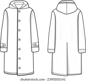 Slicker coat Sou'wester technical fashion illustration vector mockup design