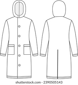 Slicker coat Sou'wester technical fashion illustration vector mockup design