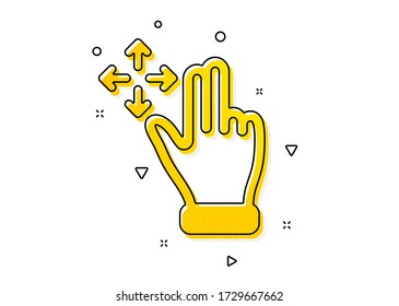 Señal de flecha de diapositiva. Icono de movimiento. Símbolo de acción de aceleración. Patrón de círculos amarillos. Icono de gesto de movimiento clásico. Elementos geométricos. Vector