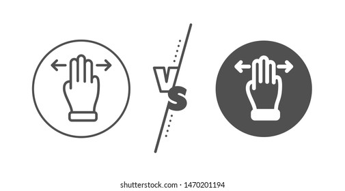 Slide arrow sign. Versus concept. Multitasking gesture line icon. Swipe action symbol. Line vs classic multitasking gesture icon. Vector