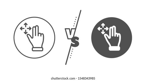 Slide arrow sign. Versus concept. Move gesture line icon. Swipe action symbol. Line vs classic move gesture icon. Vector