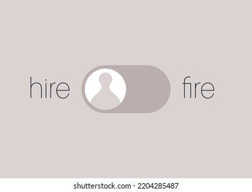 A slide bar with two options, hire or fire, labor market and hr problems