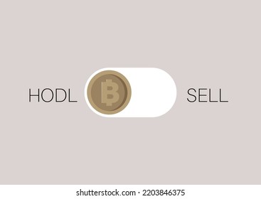 A slide bar with two options, sell or HODL a bitcoin, a cryptocurrency market crisis