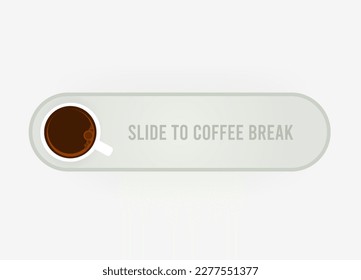 Slide to coffee break concept. The image highlights the energy boost that can be gained from a coffee or tea break. Taking coffee break slider top-down view adds a unique perspective to the design