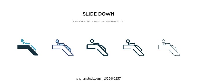 slide down icon in different style vector illustration. two colored and black slide down vector icons designed in filled, outline, line and stroke style can be used for web, mobile, ui