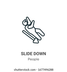 Slide down outline vector icon. Thin line black slide down icon, flat vector simple element illustration from editable people concept isolated stroke on white background