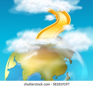Slide down from sky to earth illustration