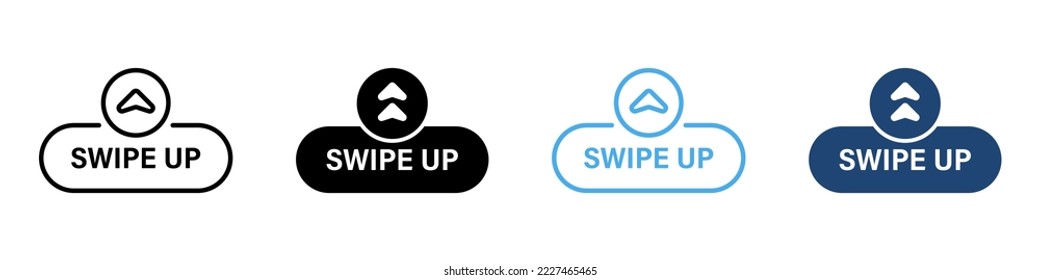 Slide Drag Button Line and Silhouette Color Icon Set. Swipe Up Button Arrow Creative Symbol Collection on White Background. Action Scroll Button Design Pictogram. Isolated Vector Illustration.