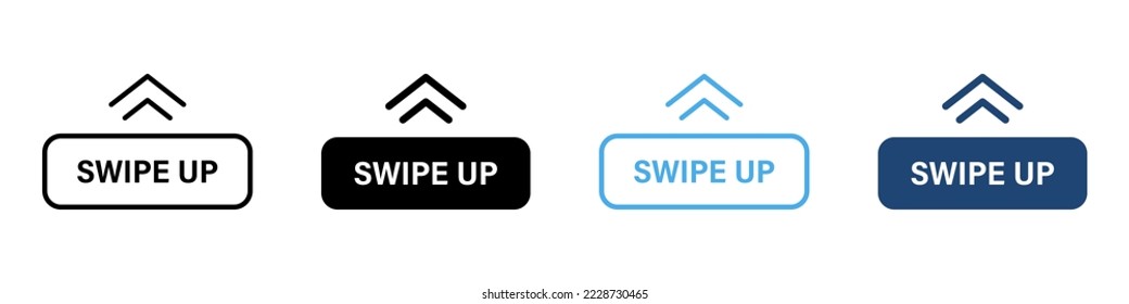 Slide Drag Button Line and Silhouette Color Icon Set. Swipe Up Button Arrow Creative Symbol Collection on White Background. Action Scroll Button Design Pictogram. Isolated Vector Illustration.