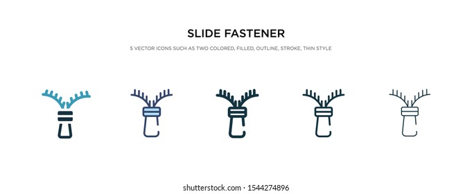 slide fastener icon in different style vector illustration. two colored and black slide fastener vector icons designed in filled, outline, line and stroke style can be used for web, mobile, ui