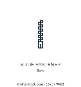 Slide fastener icon. Thin linear slide fastener outline icon isolated on white background from sew collection. Line vector sign, symbol for web and mobile