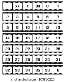slide film strip or transparency strip, realistic illustration with details from first frame to last frame, can be joined as seamless effect too.