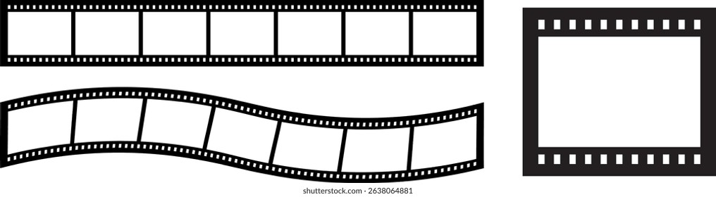 Slide filmstrip isolated on transparent background. Old grunge movie film long strip. Vintage filmstrip roll frame