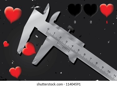 Slide gauge and hearts. Abstract. Grunge background.Vector illustration.