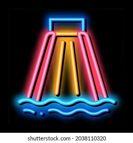 slide for going down to pool neon light sign vector. Glowing bright icon slide for going down to pool sign. transparent symbol illustration