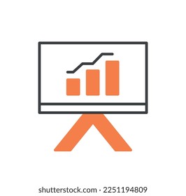 Deslizar con el icono del gráfico. Presentación e infografías, diagramas y gráficos y trabajo con estadísticas. Crecimiento de los ingresos de la empresa u organización y de las inversiones. Dibujo vectorial plano de dibujos animados