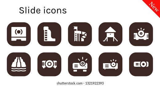 slide icon set. 10 filled slide icons.  Simple modern icons about  - Touch screen, Waterpark, Slide, Playground, Projector