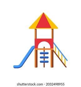 Slide for kids with a ladder and a descent. Developmental slide for kids, for kindergarten or park, playground. Icon for a game, site, application about children, childhood, upbringing. Vector flat