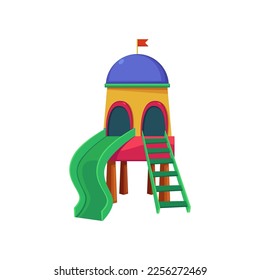 Slide with ladder for playroom or playground vector illustration. Kids game zone or daycare object isolated on white background. Childhood, entertainment, leisure concept