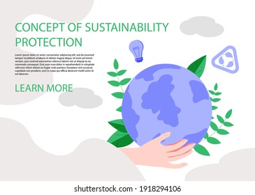 Slide or landing page layout with illustration of the concept of sustainability or environmental protection