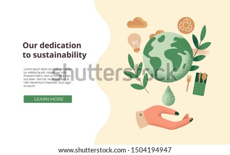 Slide or landing page layout with illustration of the concept of sustainability or environmental protection