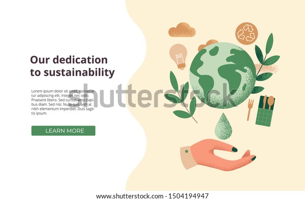Slide or\
landing page layout with illustration of the concept of\
sustainability or environmental\
protection