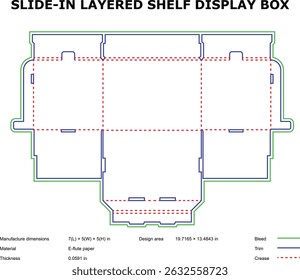 Slide in layered shelf display box diecut template