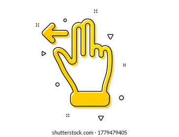 Slide left arrow sign. Touchscreen gesture icon. Swipe action symbol. Yellow circles pattern. Classic touchscreen gesture icon. Geometric elements. Vector