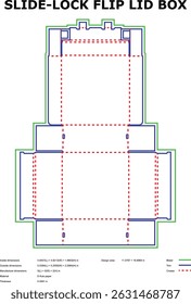 Slide lock flip lid box packaging design template die cut