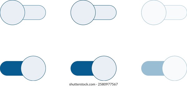 Slide On and Off Black and Color Symbol Collection. Switch Button Icon for Devices User Interface. Toggle Buttons Line and Silhouette Icon Set Vector illustration.