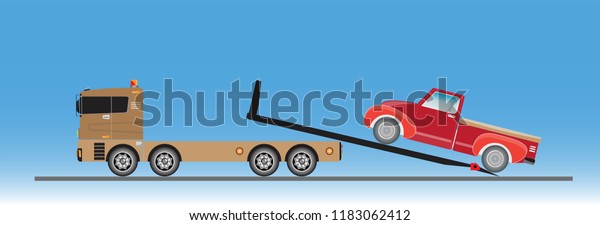 Slide on tow\
truck for emergency car move\
vector