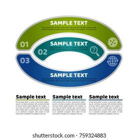 Slide page for presentation. 3 steps circle infograpfic template with icons and sample text. Colorful vector illustration.