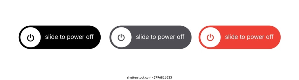 Slide to Power Off Toggle Switch UI Elements. Mobile Smartphone System Shutdown Interface, Device Restart Action, Control Components. Vector Illustration.
